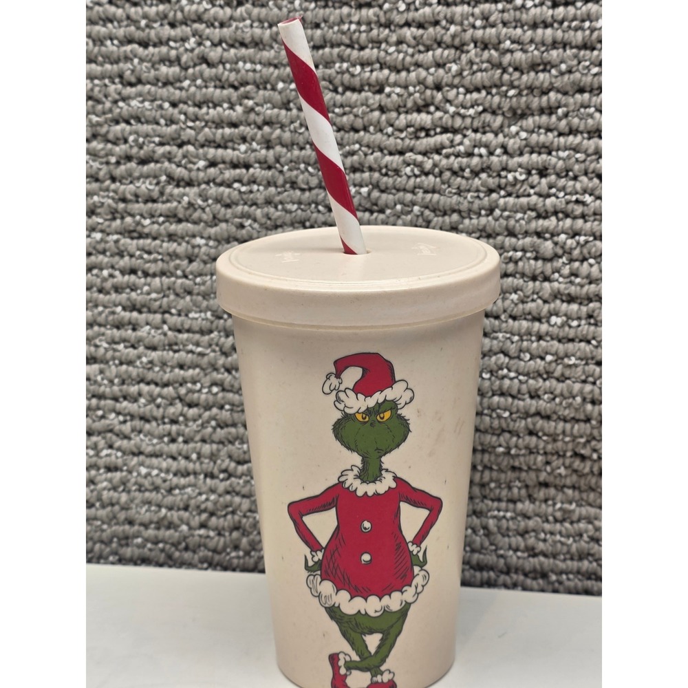 Dr‎ Seuss The Grinch Max Dog Tumbler Cup Lid Straw Cream Red 2021 Holiday
